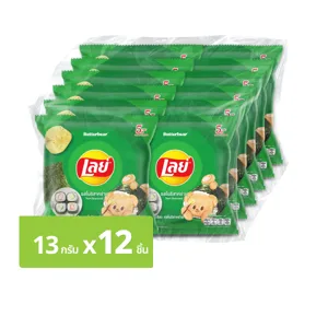 เลย์ มันฝรั่งแท้ทอดกรอบแผ่นเรียบ รสโนริสาหร่าย 12 ก. แพ็ค 12